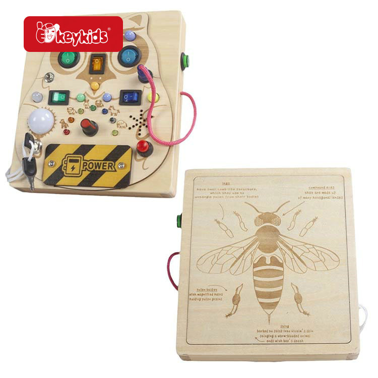 Travel Activity Children Educational Wood LED Busy Board with Switch Autism Toys W12D622