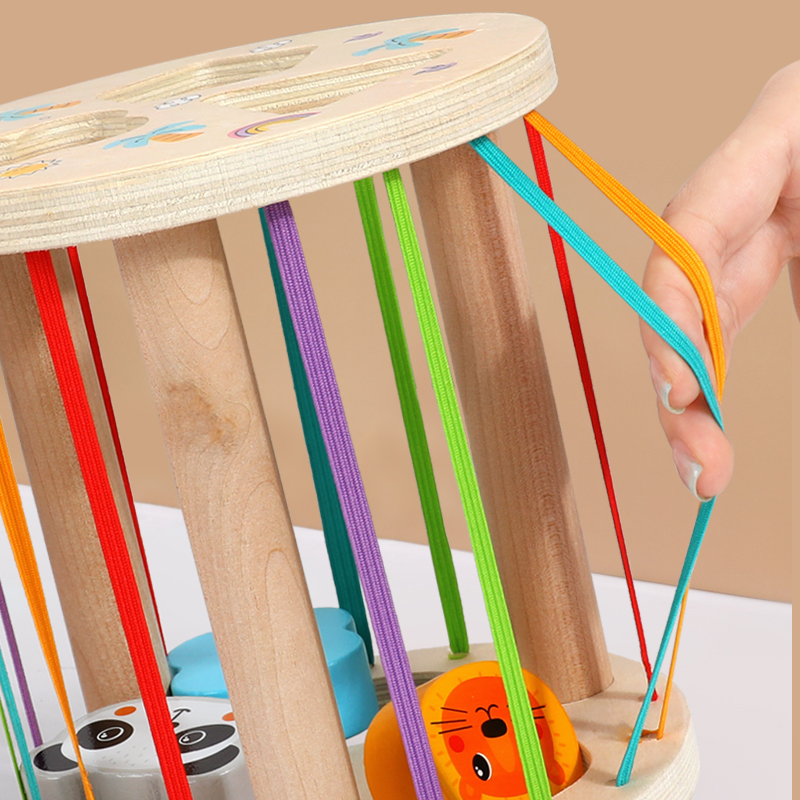 Children's Rainbow Busy Box Puzzle Preschool Beech Wood Educational Toy Shape Matching Color Cognition Multi-functional Playing
