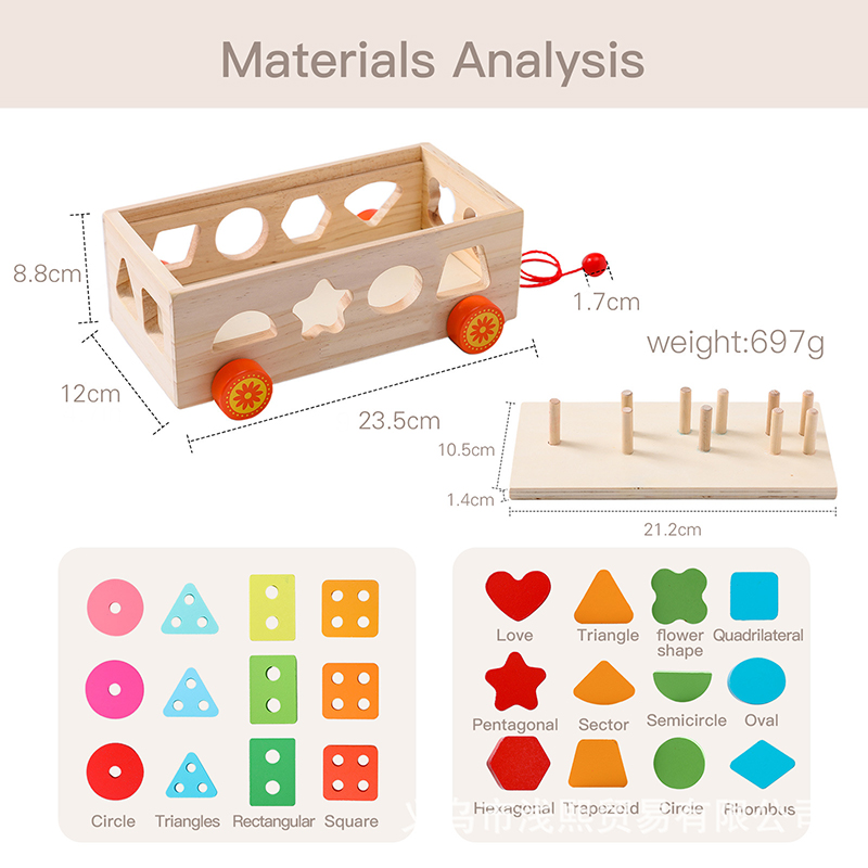 Baby Early Education and Intelligence Toy Wooden Multi-functional Color and Shape Cognitive Toy Multi-functional Matching Car