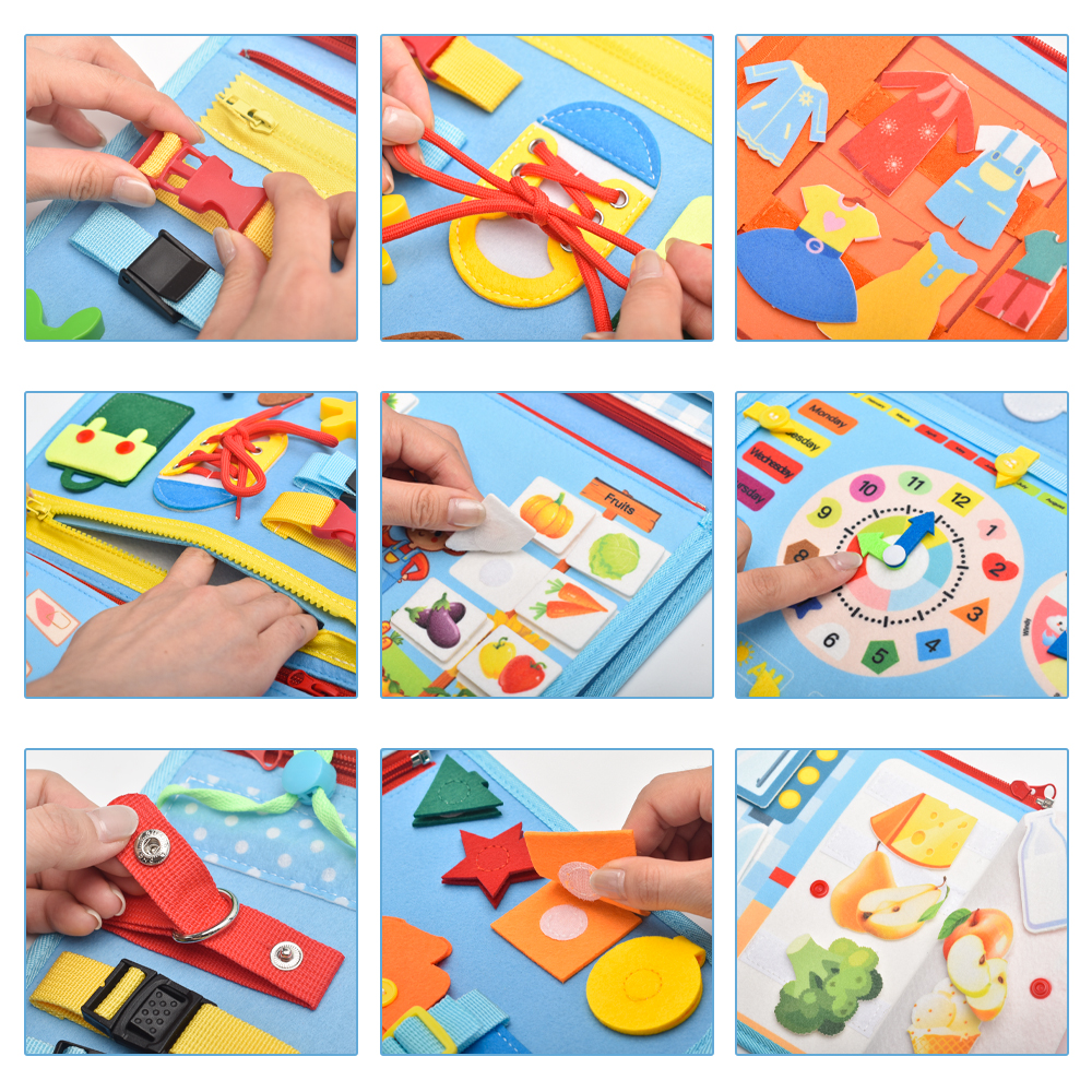 Montessori Felt Busy Board For Kids Sensory Board Toys Toddler Early Educational Learning Felt Busy Book For Toddler
