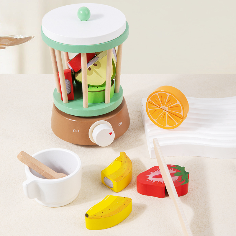 Wooden Kid Kitchen Toys Set with Bread Coffee Juice Maker Models-Packaged in Box