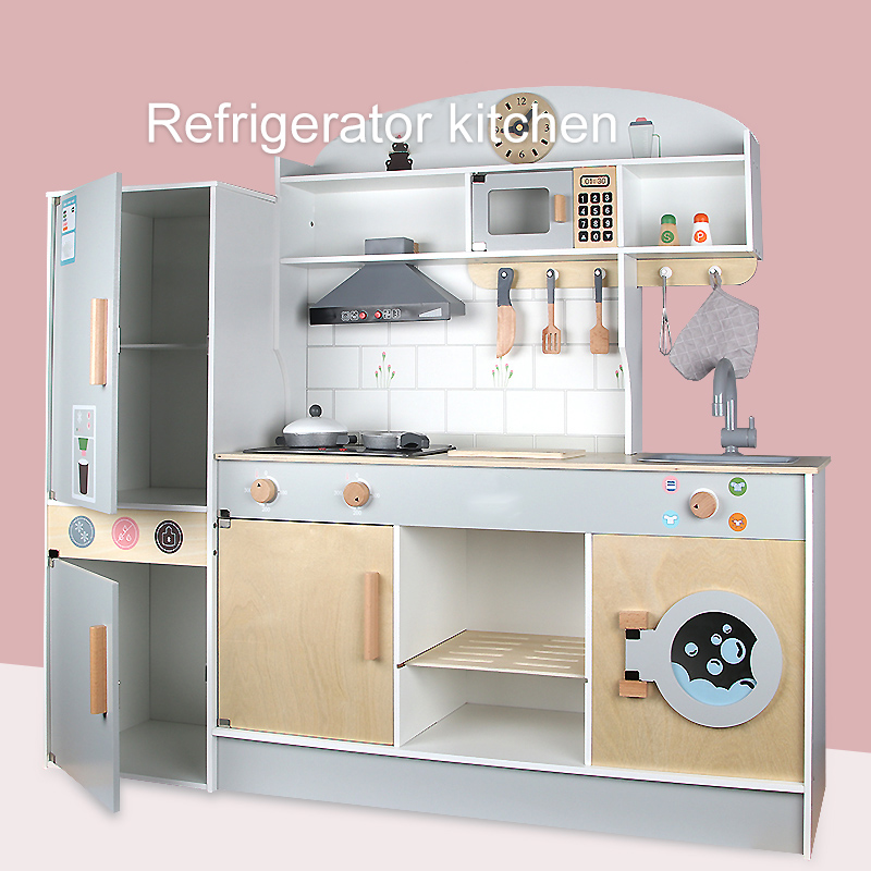 Kitchen Toys Pretend Children Play Sets Diy Cooking Series Wooden Fridge Kitchen Set Toy