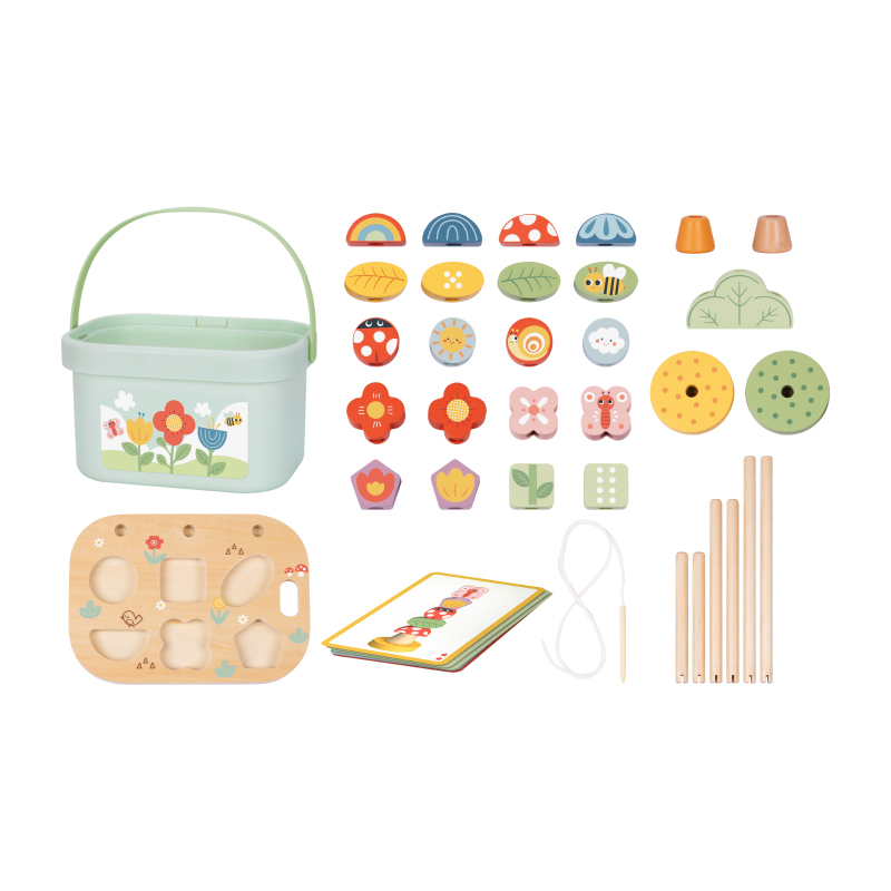 Wooden Garden Stacking Set Animal Lacing Toy Sensory Shape Sorting Montessori Educational Toys for Kids
