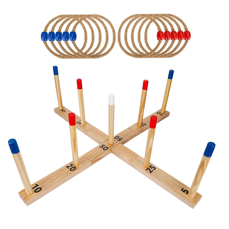 Wooden Ring Toss Game Outdoor Fun with 9 Poles 10 Rings and Carrying Bag Easy to Set Up Carry Portable Yard Games Toys