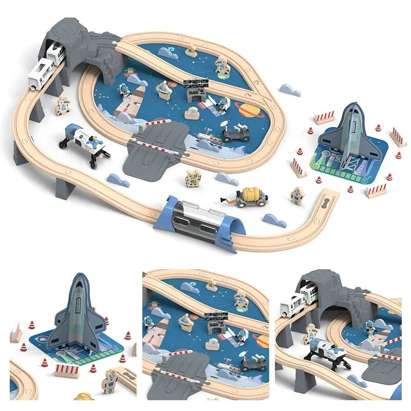 2026 Wholesale Chirstmas Kids Railway Electric Toy Wooden Model Mini Train Set