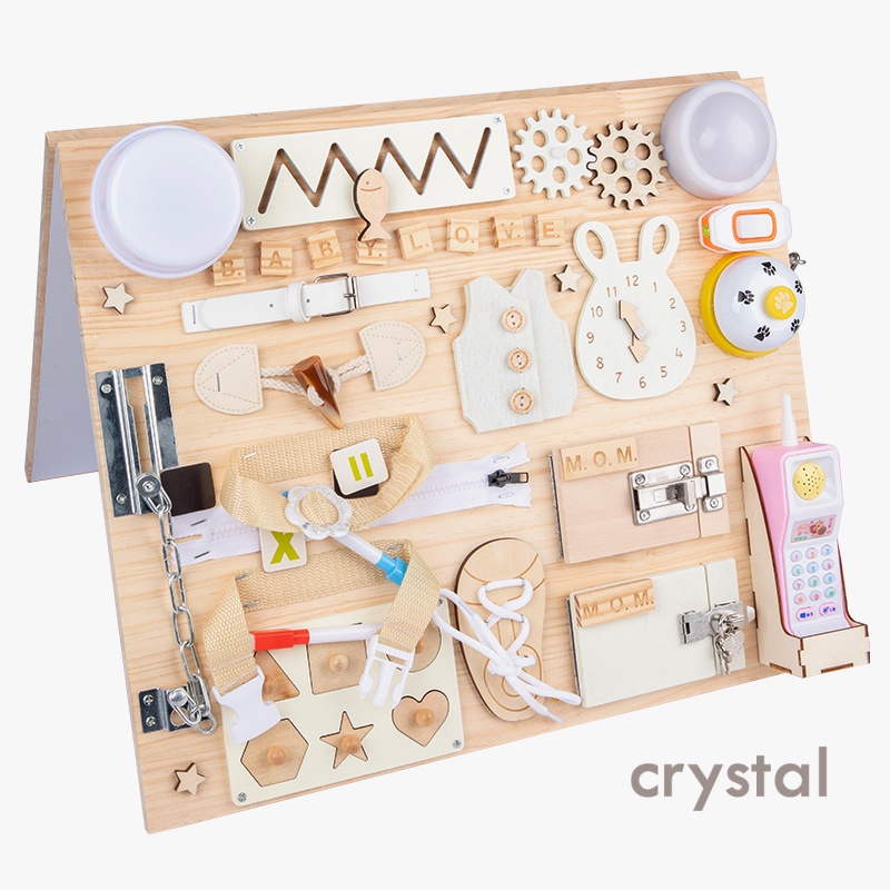 Crystal Hotsale Multifunctional Montessori Educational Wooden Busy Board Early Learning Locking Teaching Aids