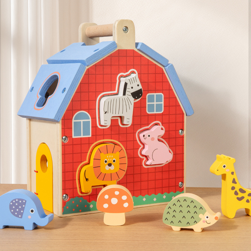 CE CPC Wooden Farm House Toy Montessori Shape Sorting Barn Animal Matching Puzzle Educational Toy for Toddlers Birthday Gift
