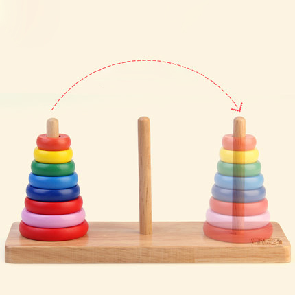 Eco-friendly Wooden Hanoi Tower Kids Indoor Playground Brain Toy