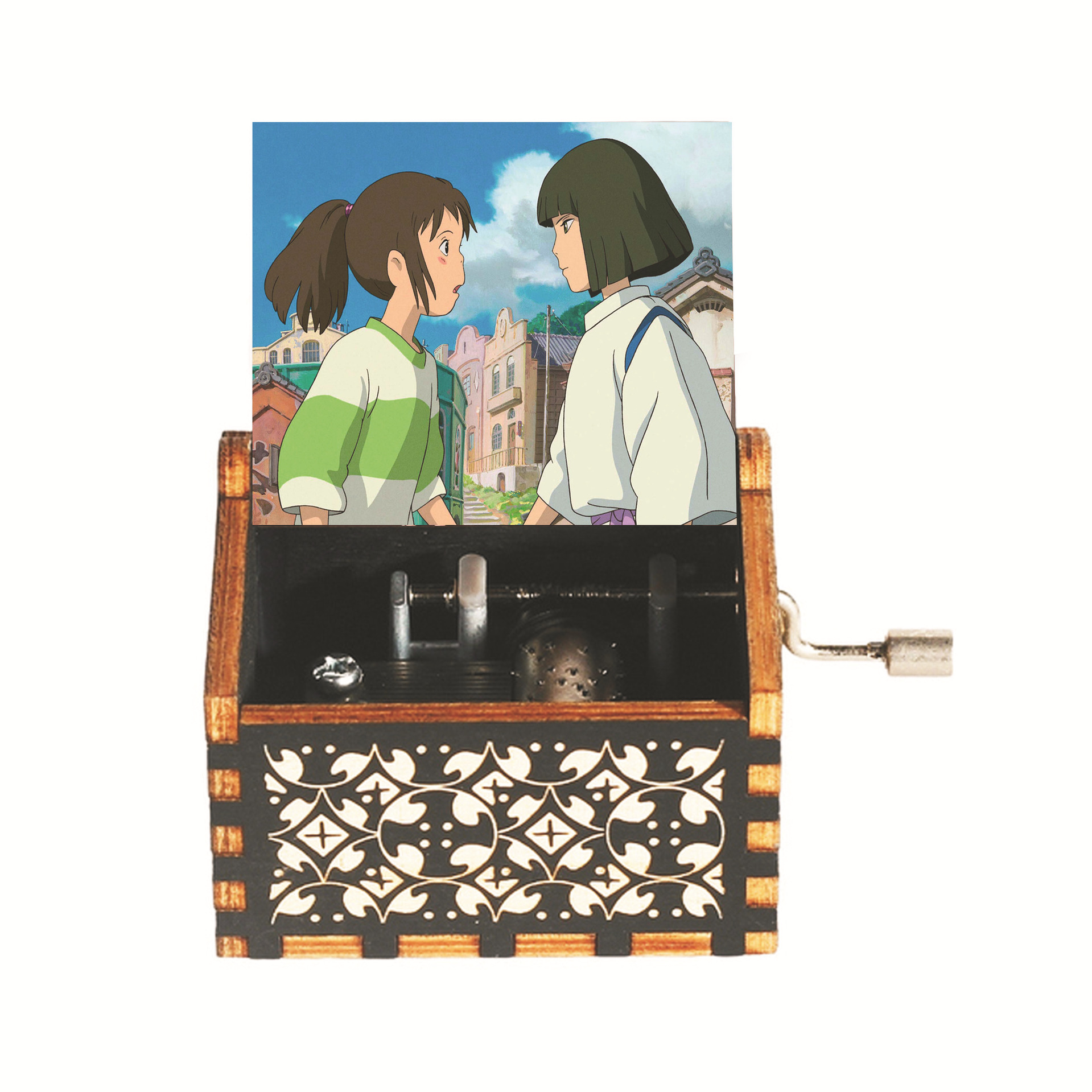 Hot Selling Custom DIY Wooden Music Box Colorful Laser Engraved Mini Hand Crank Eco-friendly Pre-recorded Cartoon Style Holiday