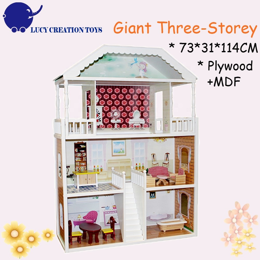 Large Dream Villa Kids Luxury 3 Storeys Big Wooden Dollhouse for Child 12 Years