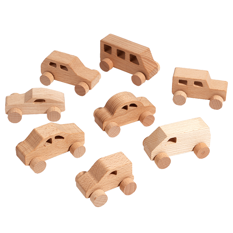 New Born Eco-friendly Safe Montessori Handmade Educational Wooden Toy Cars Set,Baby Boy Girl Wood Push Car for Nursery Decor
