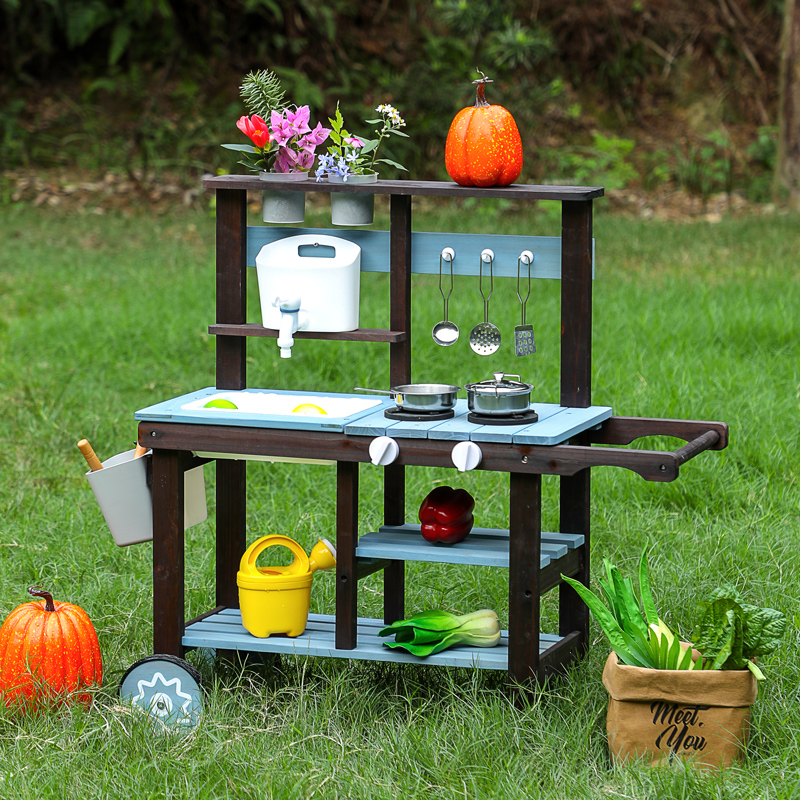 Outdoor CPC CE Mud Wooden Cooking Kitchen Toys Set Educational Pretend Play Role Playing for Preschool Kids &amp; Toddlers