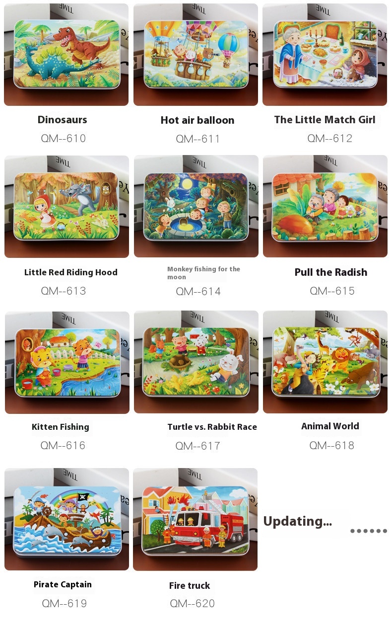 60-Piece Flat Puzzle for Children's Early Education Age 3-6 Iron Box Anime Cartoon Wooden Toys Made From Wood