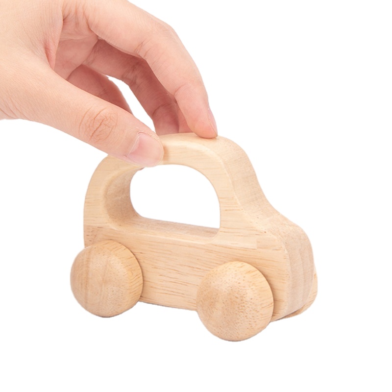 Factory Wholesale Beech Wooden Teething Toys Montessori Baby Grip Training Trolley Natural Mini Wooden Car for Kids