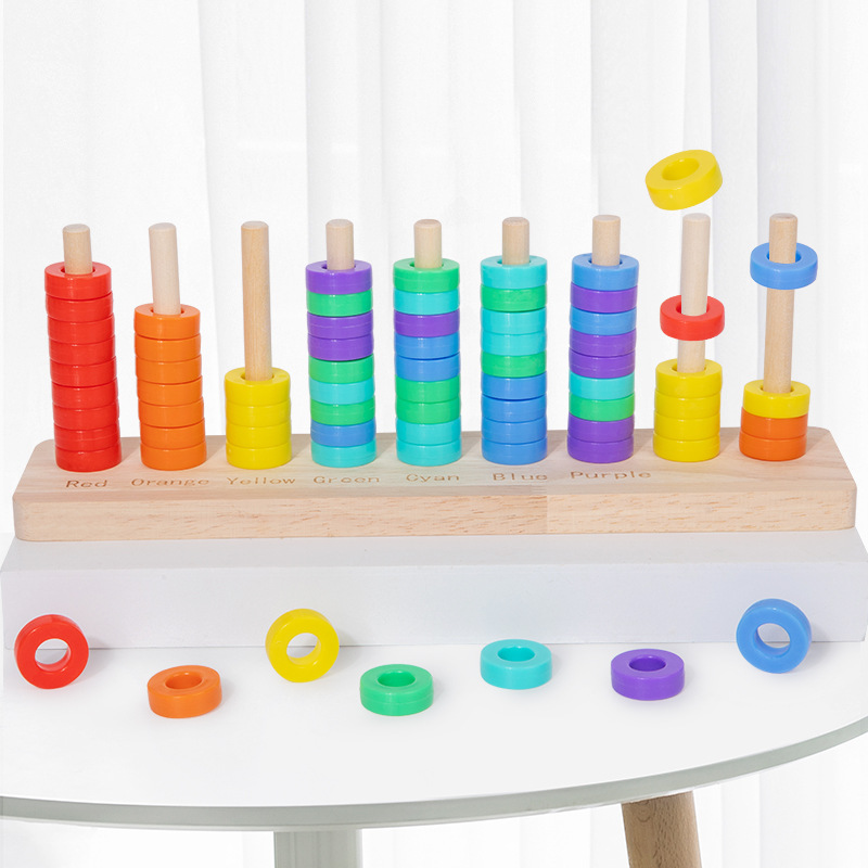 Color Recognition Sorting Sensory Toy Wooden Color Sorting Stacking Toys Rainbow Rings Game