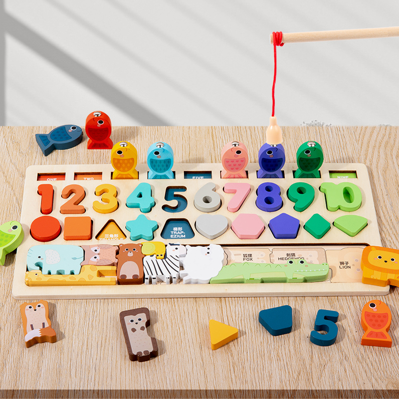 4-in-1 Fishing Building Blocks Game Early Educational Intelligence Development for Children Baby Number Shape Educational Toys