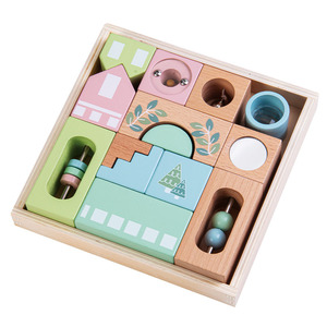 Montessori Wooden Preschool Educational Toy: Puzzle Building Blocks with Sensory Sound and Mirror for Kids