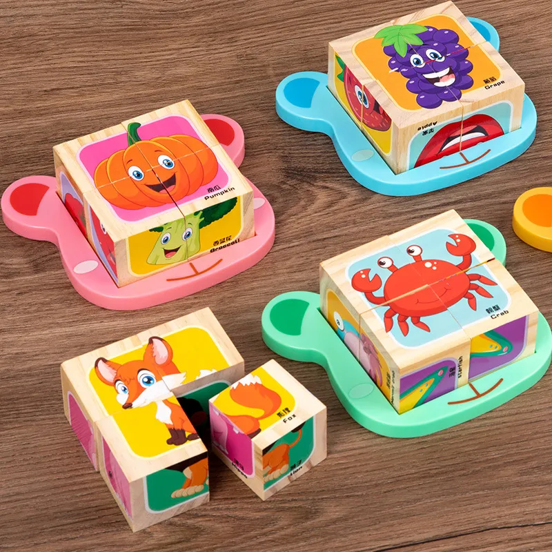 Children's Dinosaur Wooden Six-Sided 3D Building Blocks Detail 2