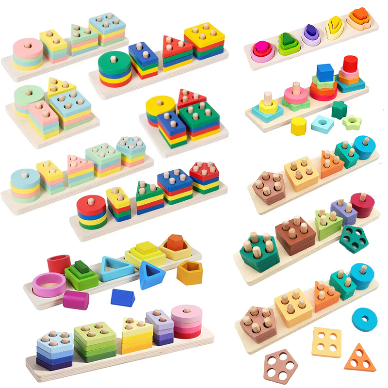 Qiaike Montessori Toys Wooden Learning Puzzles Shape Sorting &amp; Stacking Toys for Toddlers and Kids Preschool