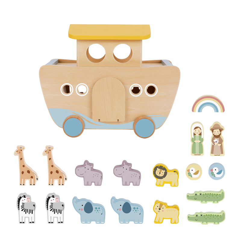New Design Wooden Toys Noah's Ark Game Animal Block Shape Sorter Ship Play Educational Toy for Kids