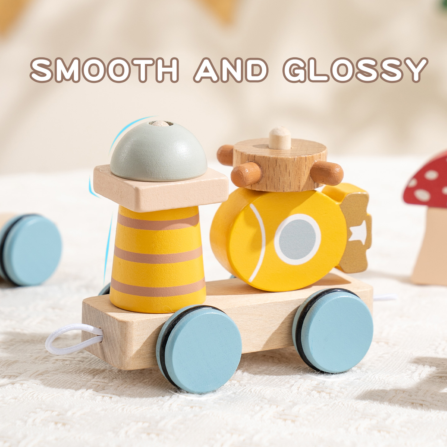 Montessori Wooden Animal Pull-along Train Toy Featuring Interesting Animals and Beads for Parent-child Interaction Play.