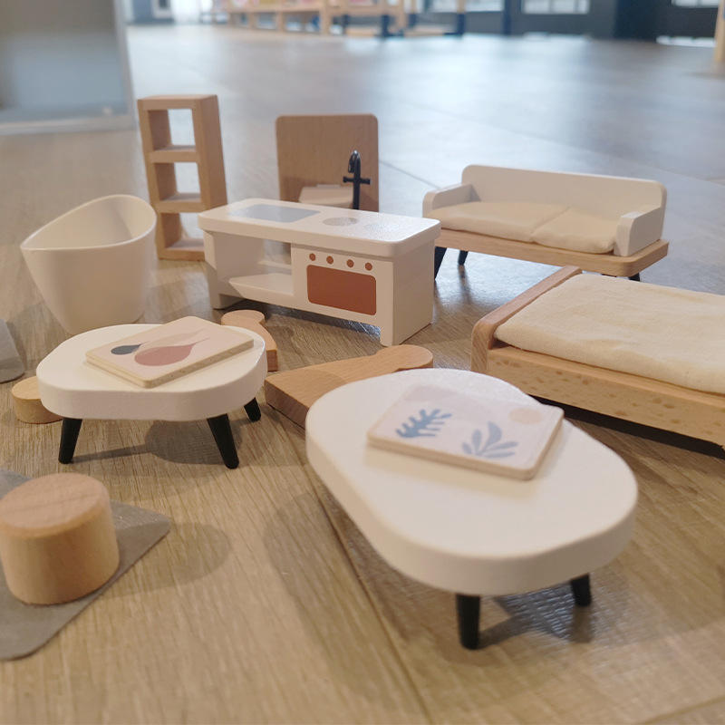 DIY Nordic Style Wooden Pretend Play Role House With Furniture Wooden Doll Play House for Kids