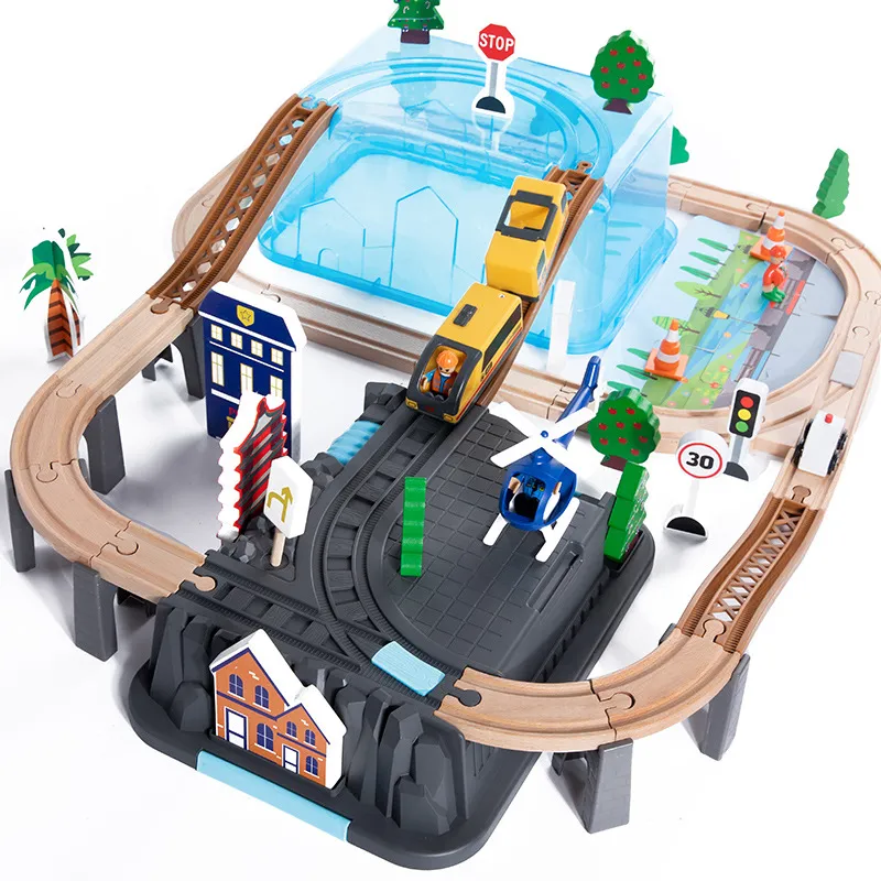 Wooden Education Train Track Sets Jungle Beech Wooden Track Toys Set