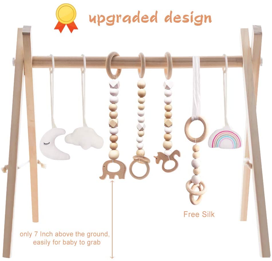 Wholesale Custom High Quality Wood Baby Gym With 3 Wooden Baby Teething Toys Baby Toys