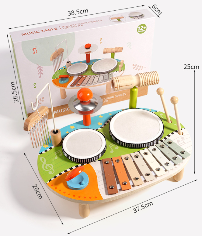CE/CPC Children's Multifunctional Music Desk Knocking Piano Knocking Gongs Wind Chimes Drums Wooden Musical Instruments Toys
