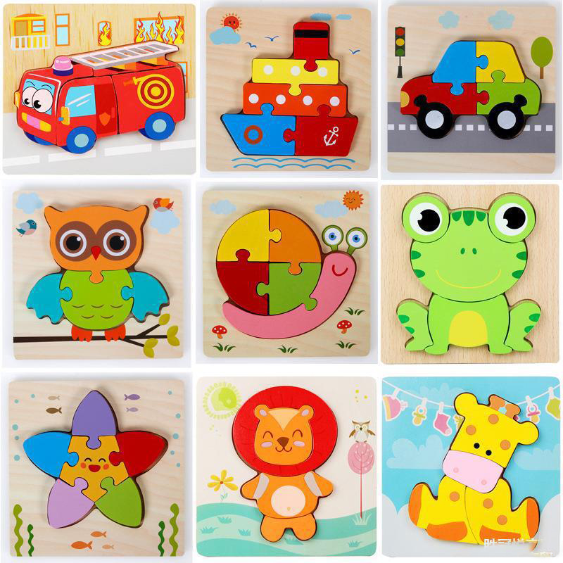 HOYE CRAFT Educational Toy Small Size Animal Puzzle Wooden Animal Puzzle with Kids Gift
