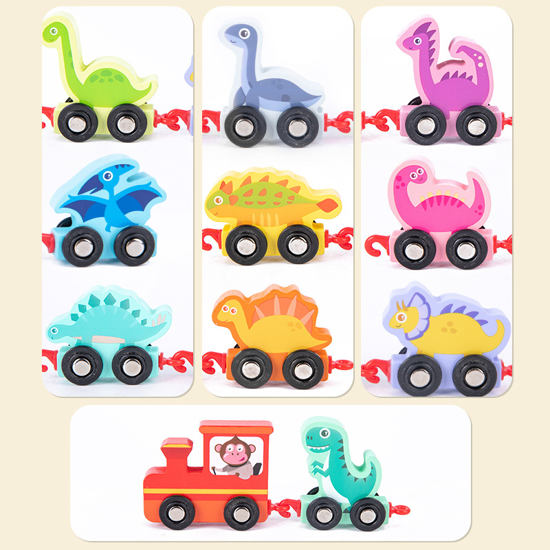 2022 Mini Cute Magnetic Dinosaur Kids Metal Children Electric Track Classic Fenfa Light up Thomas Wooden Toy Train Set