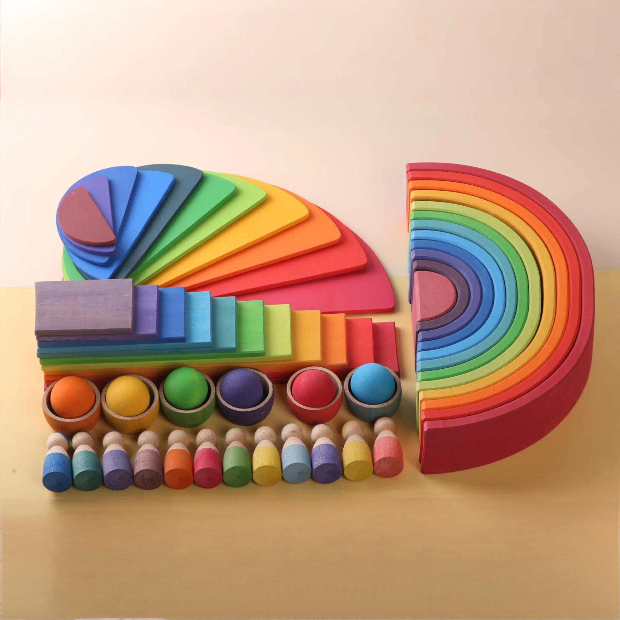 Educational Montessori Waldorf Wooden Grimms Painting Stain Rainbow Stacking Blocks Grapat Wooden Pyramid Rainbow Building