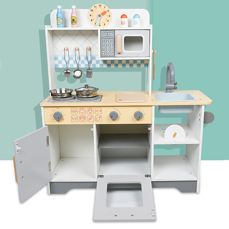 COMMIKI Children's Wooden Simple Big Kitchen Kindergarten Simulation Kitchenware Set Baby Cooking Interest Toys