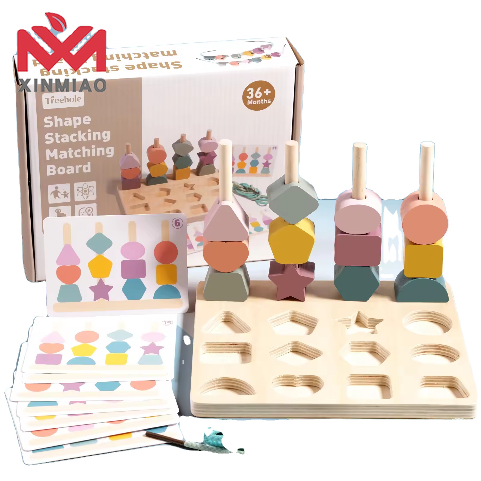 Montessori Children Wooden Macaron Building Block Sets Shape Cognition Stacking Match Games Baby Diy Toys for Kids Boys Girls