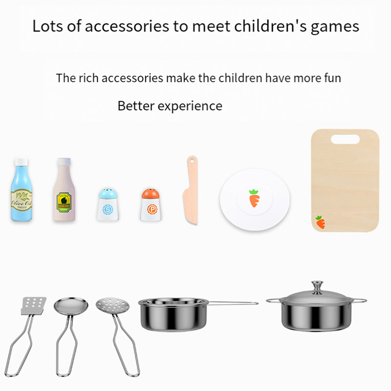 COMMIKI Children's Wooden Simple Big Kitchen Kindergarten Simulation Kitchenware Set Baby Cooking Interest Toys