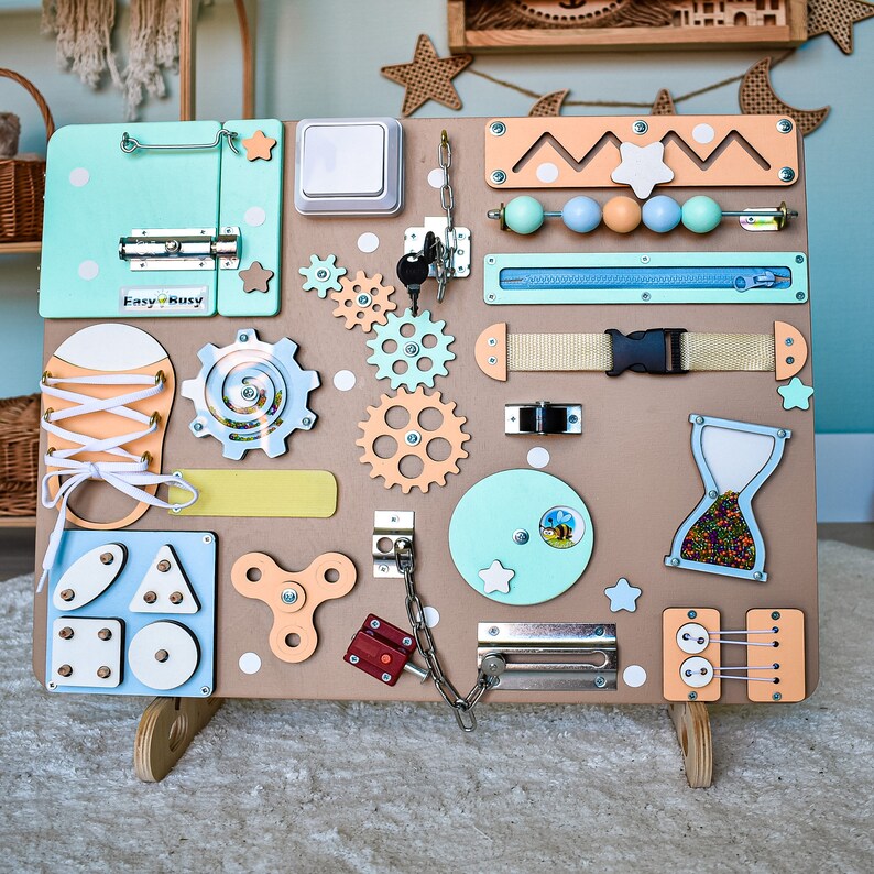 Learning Game Wooden Felt Busy Board Wall Montessori Toys Wood Sensory Activity Board for Kids