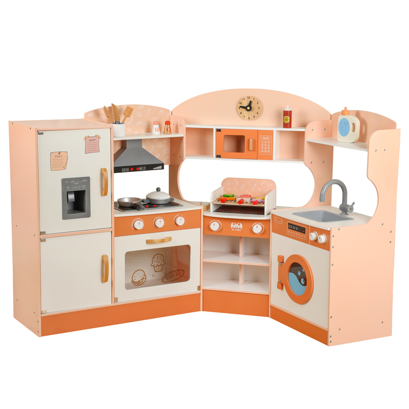 Hot Sale Multifunction Indoor Educational Cooking Pretend Dessert Toy Children's Beech Solid Wood Kitchen Toys for Boys Kids CE