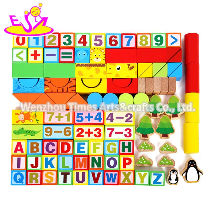 Amazon Best Sellers 100 PCS Children Wooden ABC Building Blocks for Education W13A150