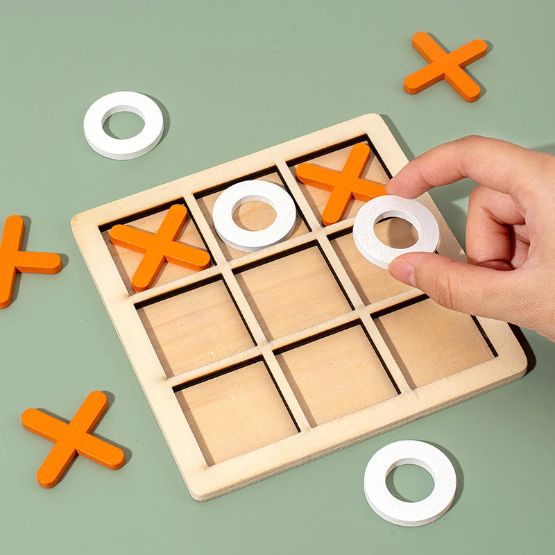 Wood Tic Tac Toe Board Game Funny Toy Indoor Portable Two-Player Interactive Tabletop Game Children's