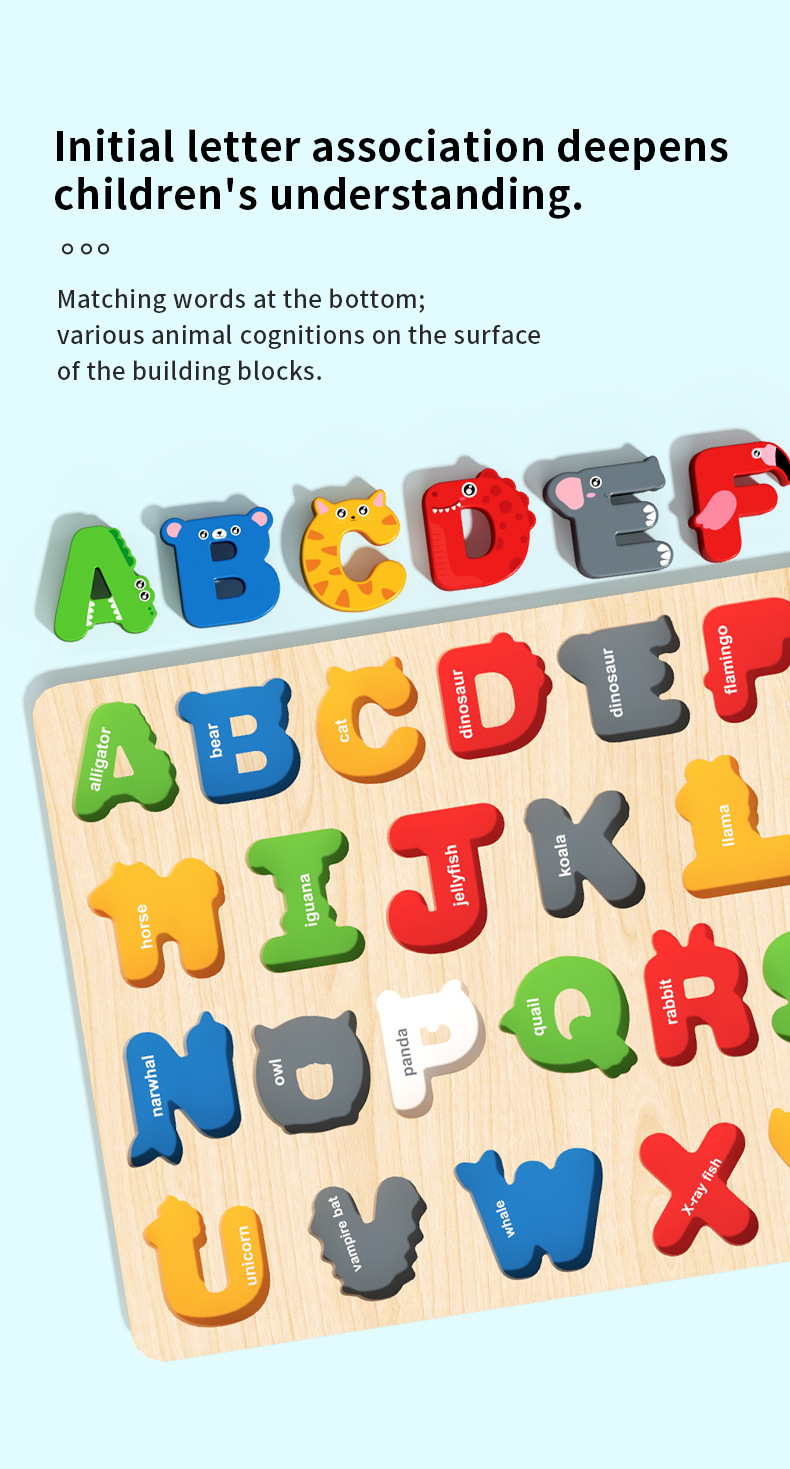 Children Wooden Puzzle Board Cartoon Number Alphabet Cognitive Color Shape Learning Puzzle Toy