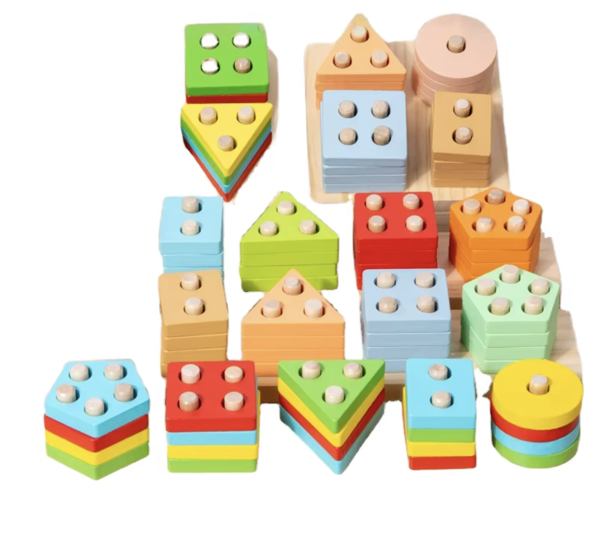 Non-toxic Stacking Blocks Color Recognition Puzzles Eco-friendly Montessori Educational Wood Toy for 1-3 Year