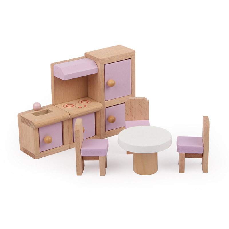 Wholesale Kids Wooden Doll House Pink Miniature Pretend Play Furniture Toy for Girls DIY Usage