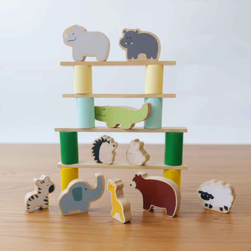 Montessori Creative Animal Balance Stacking Toy Children Learning Toy Wooden DIY Building Blocks Early Educational Toys for Kids