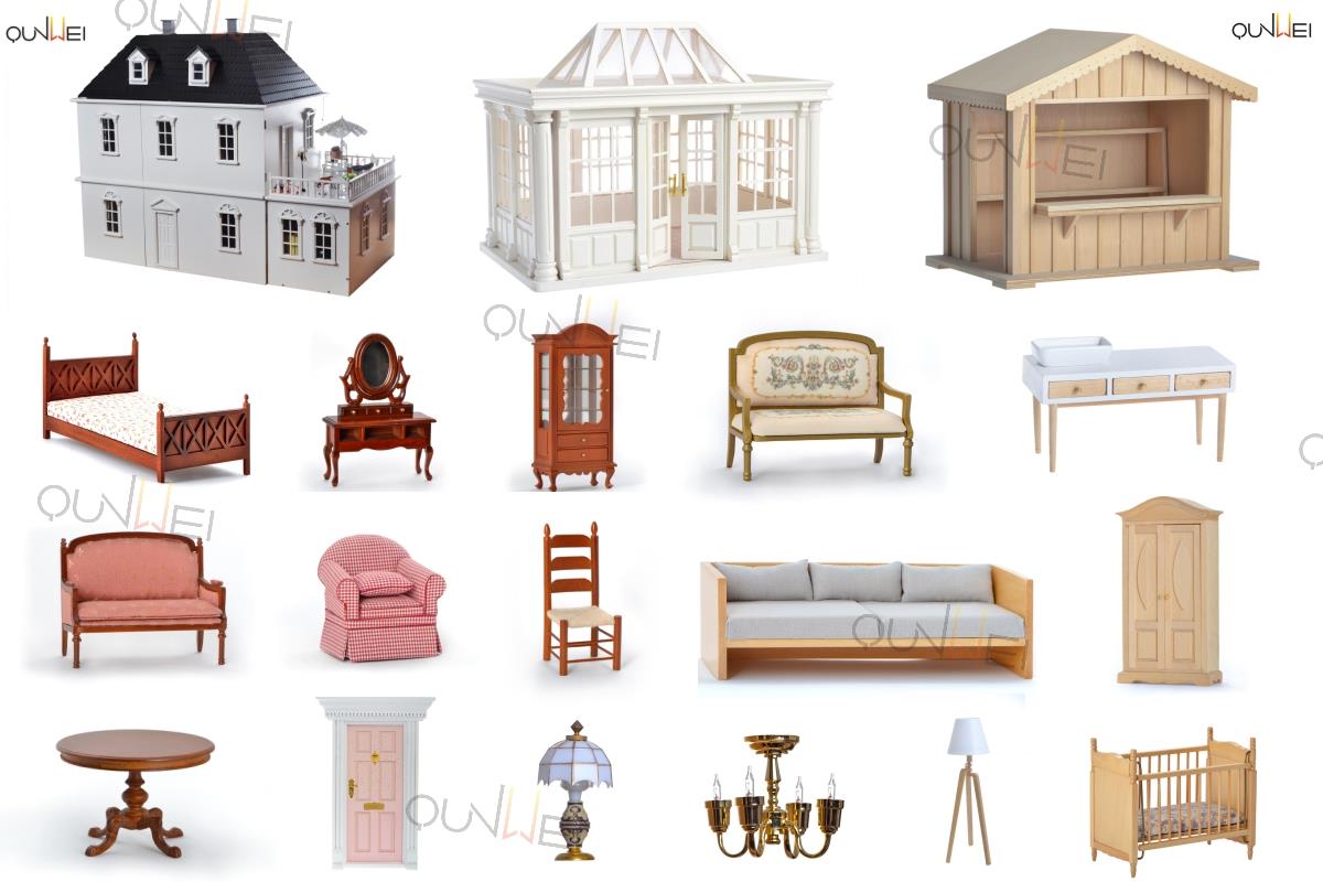 Doll House 1:12 Unfinished Wooden House Kit DIY Warehouse Farmhouse Miniature Accessories Decor Shop Store