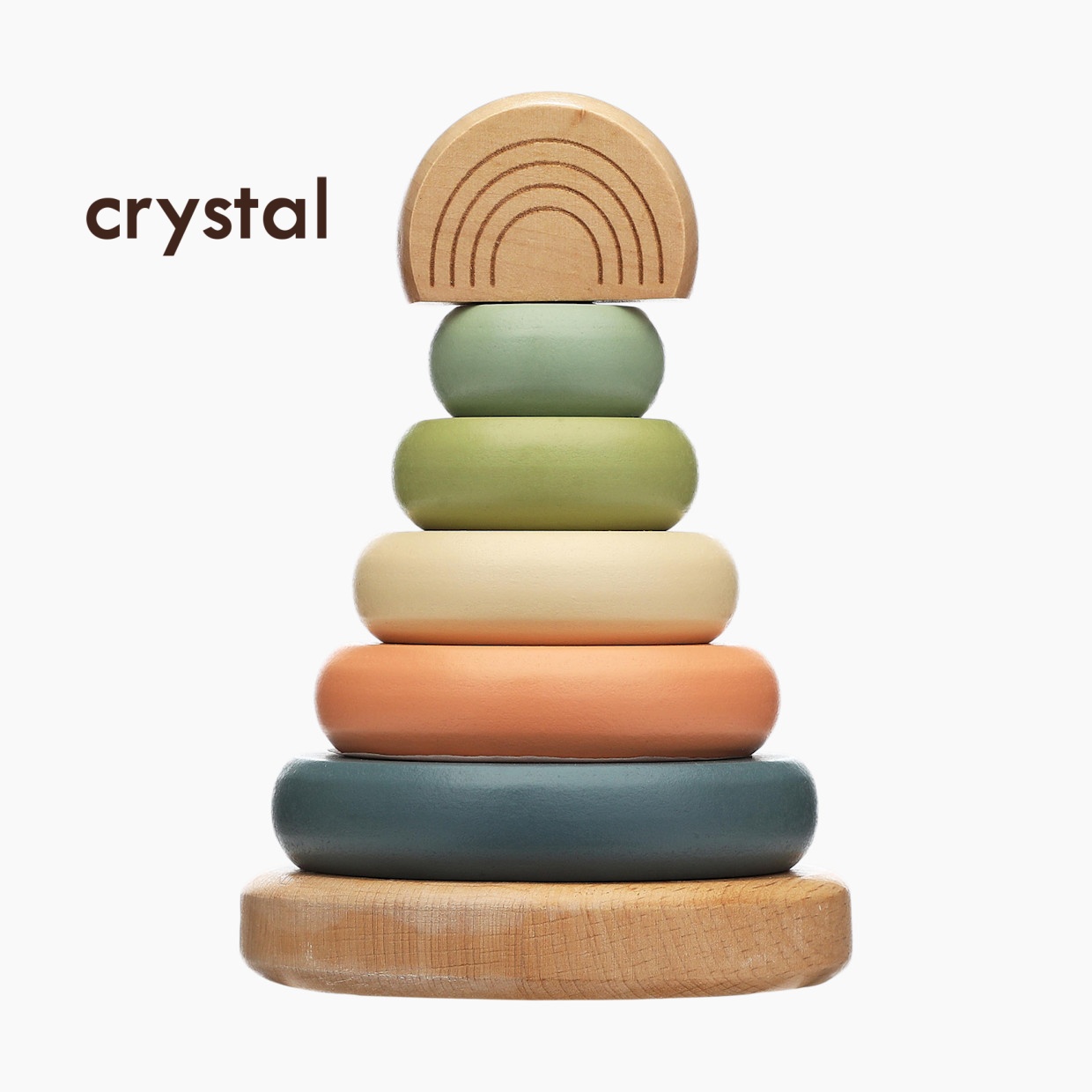 Crystal Early Learning Wooden Rainbow Tower Baby Stacking Ring Building Block For Kids Coordination Rainbow Tower