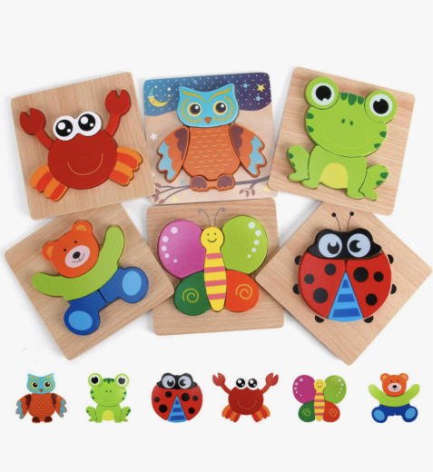 HOYE CRAFT Educational Toy Small Size Animal Puzzle Wooden Animal Puzzle with Kids Gift