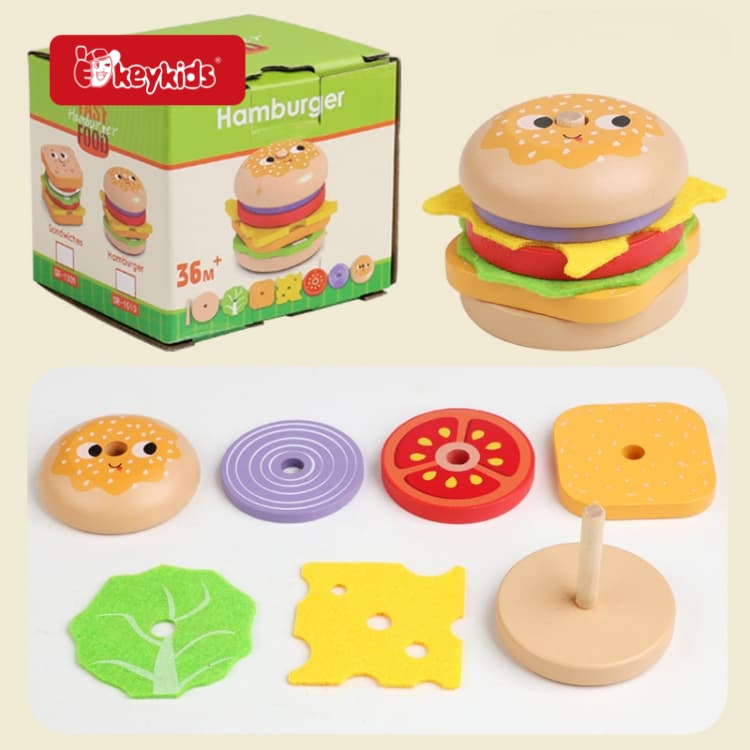 2026 New Wooden Sandwich Stacking Toy Pretend Play Food Montessori Educational Toy for Kids W10L220