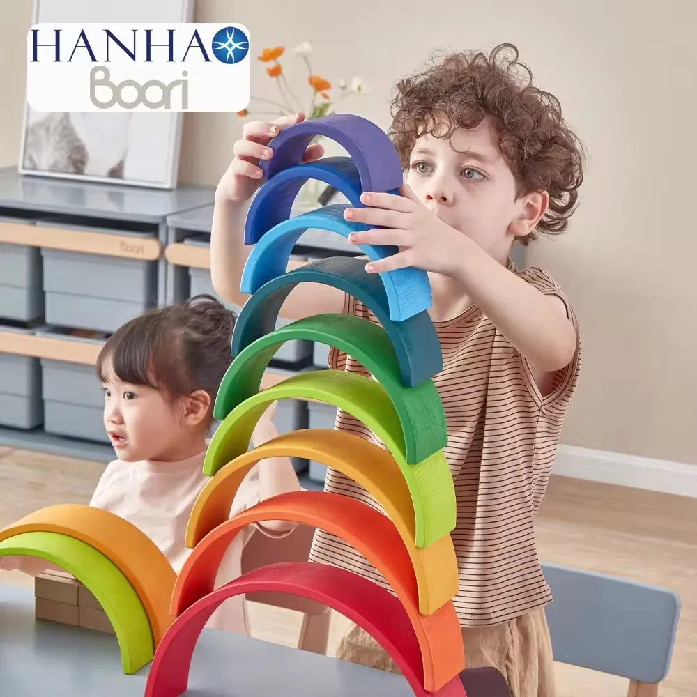 B2b Boori Only Children's DIY Wooden Construction Building Blocks Educational Rainbow Toy for Kids