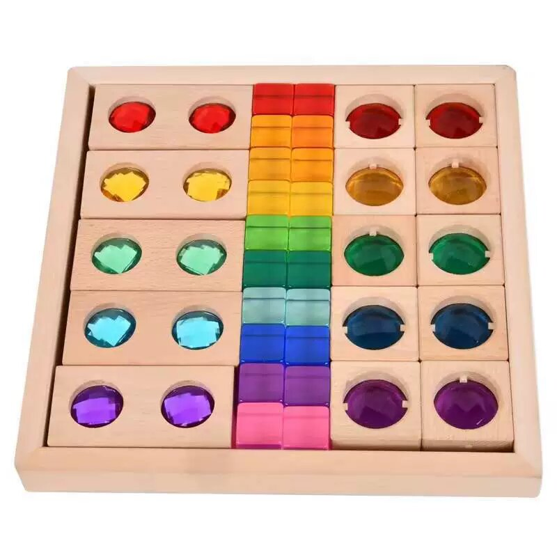 Children Transparent Eco-Friendly &amp; Colorful Stacking Cubes Montessori Educational Toys Magic Gems Acrylic Cube Wooden Building Blocks