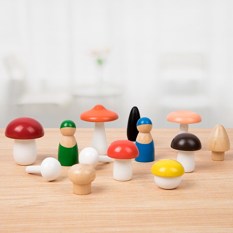 Eco-friendly Children's Wooden Enlightenment Cognitive Toy Baby's Color Matching Simulated Mushroom Picking Educational Toy